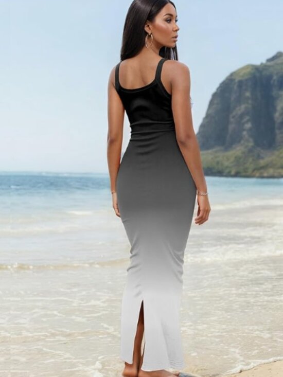 Black Gradient Sleeveless Bodycon Maxi Dress - Picture 2 of 2